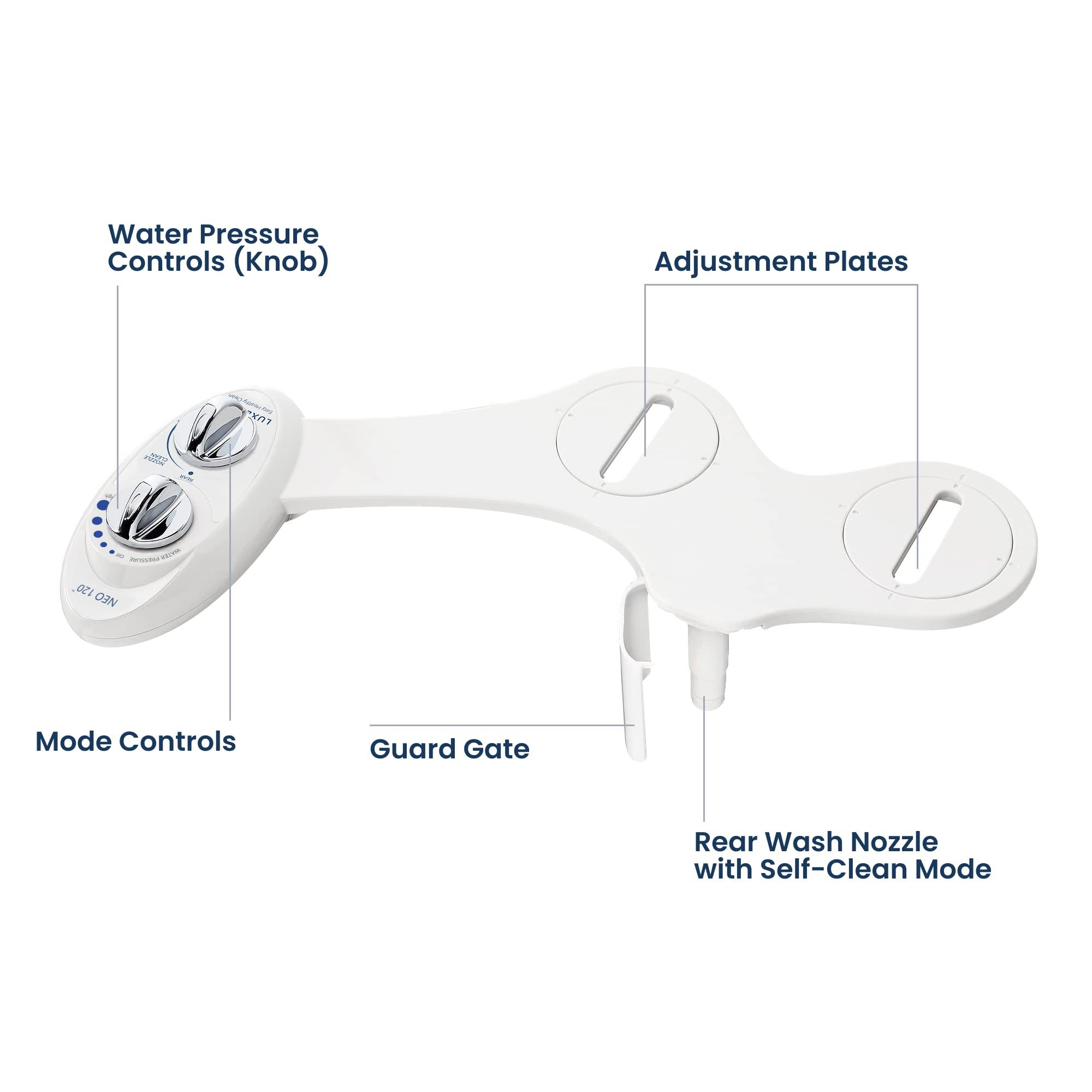 LUXE Bidet LUXE Bidet NEO 120 - Self-Cleaning Nozzle, Fresh Water Non-Electric Bidet Attachment for Toilet Seat, Adjustable Water Pressure, Rear Wash (White)