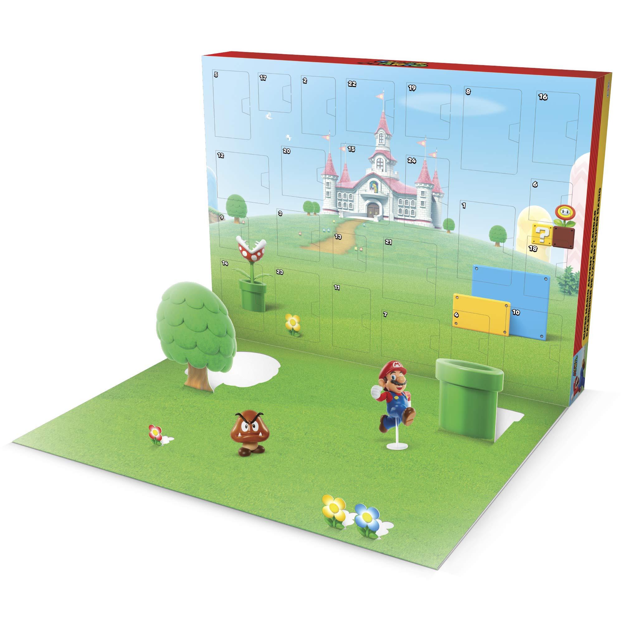 Super Mario Super Mario Nintendo 2024 Advent Calendar Christmas Holiday Calendar with 17 Articulated 2.5 Action Figures & 7 Accessories, 24 Day Surprise Countdown with Pop-Up Environment [Amazon Exclusive]