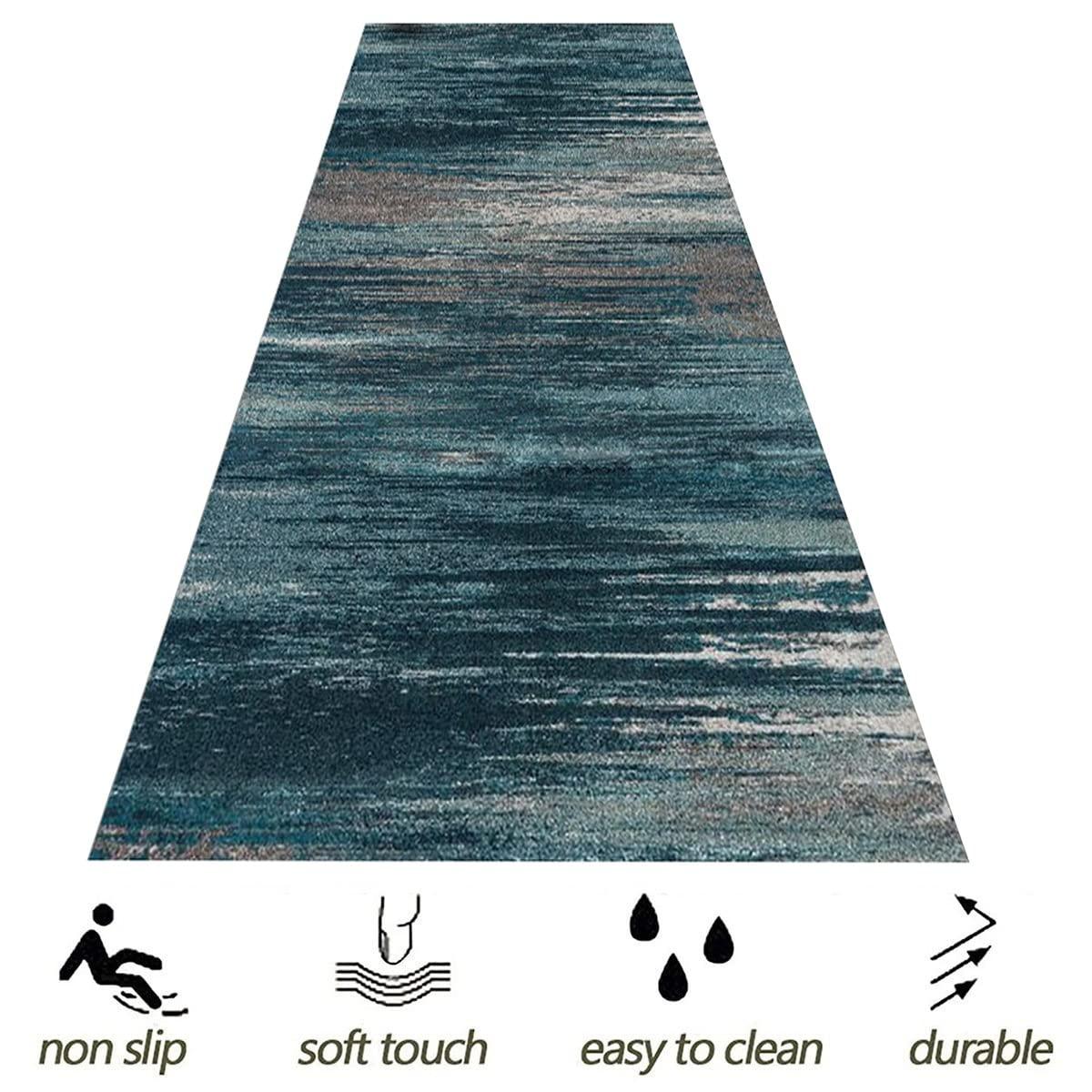 HDGZPA HDGZPA Non Slip Hallway Runner Rugs Entry Runner Mat Washable Low Pile Carpet Blue Stripe Abstract Area Rug Kitchen Runner Indoor mat for Hall Bedroom Kitchen (Size : 100x280cm)