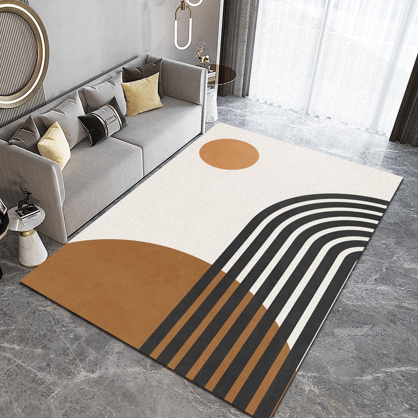 STRELEC Modern Mid Century Geometry Soft Area Rugs, Nordic Boho Sun Kitchen Rug, Non Slip Thin Easy Clean Washable Nursery Mat for Living Room Bedroom Hallway Entryway Kitchen Office 6x9ft