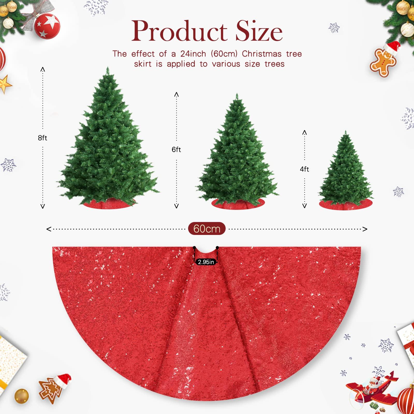QueenDream Red Tree Skirt 24 inches Small Christmas Tree Skirt Glitter Sequin Tree Skirt for Christmas Decorations