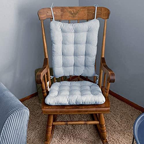 Barnett Home Decor Barnett Home Decor Ticking Stripe Blue Rocking Chair Cushions - Extra-Large - Seat Pad and Back Rest with Ties- Reversible, Latex Foam Fill - Made in USA (Presidential XL, Dark Blue)