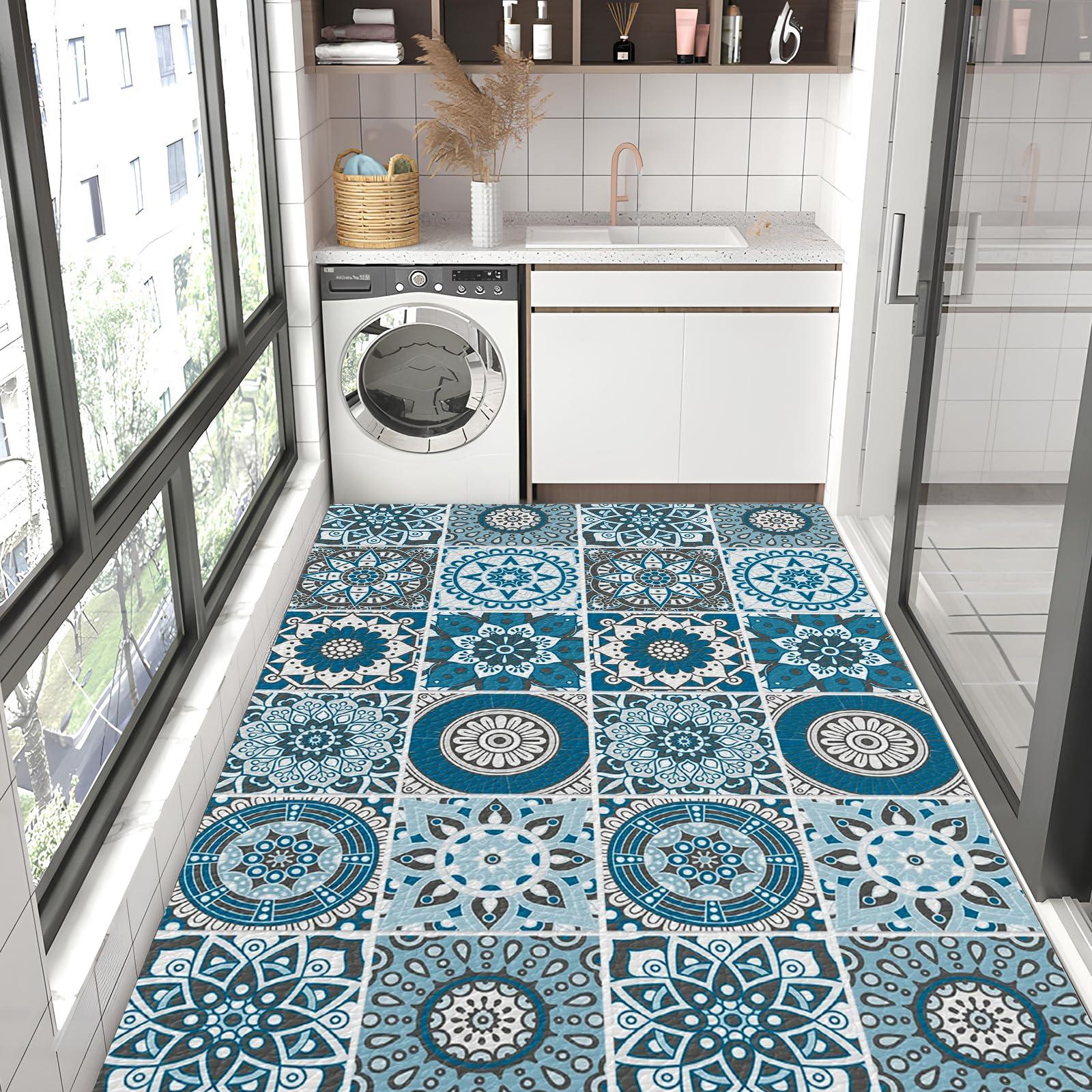 TuLdys TuLdys Boho Floral Kitchen Mats Cushioned Kitchen Floor Rugs and Mats, 3x4ft/36x48in, Modern Bohemian Non Slip Pu Waterproof Leather Comfort Standing Mat for Kitchen Office Home Laundry