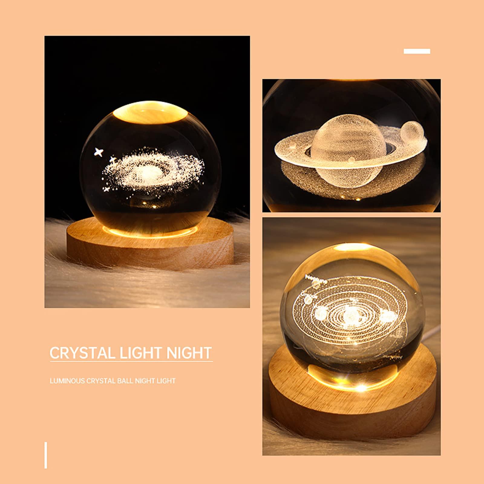 KWQBHW Crystal Balls Night Light 3D Galaxy Planet Moon Balls Night Light with Wooden Base Glass Balls Night Lamp as a Birthday Gift for Kids Boys and Girls(#3)