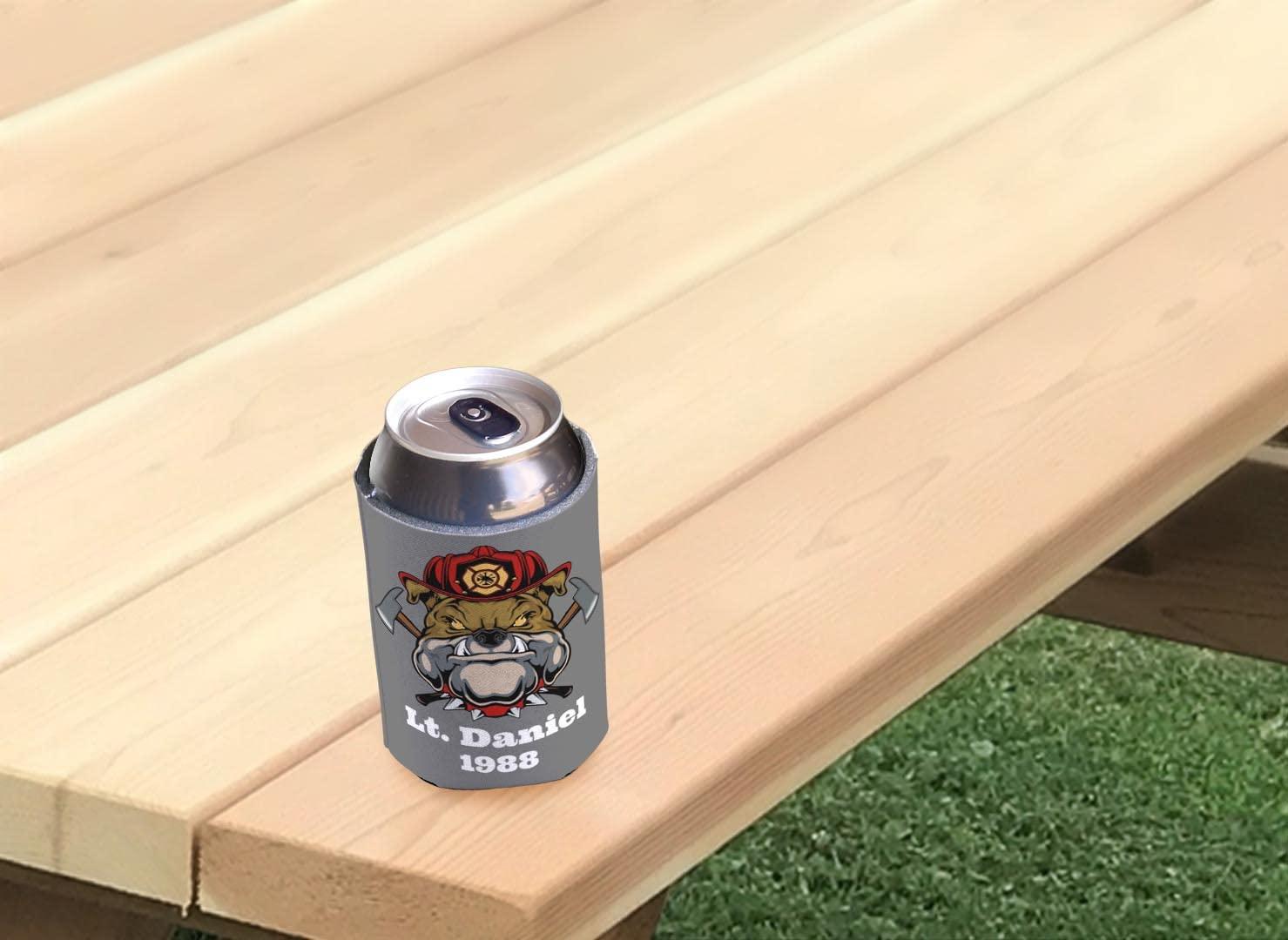 Personalized Gifts Fire Fighter Gifts For Son Personalized Firefighter Bulldog Mascot 12-Pack Personalized Can Coolie Drink Coolers Coolies Bulldog