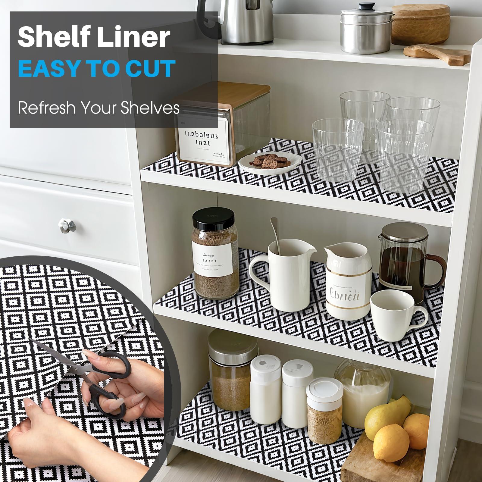 Coavas COAVAS Shelf Liner for Kitchen Cabinets Non Adhesive, Kitchen Drawer Liners Non Slip, Easy to Clean Shelf Paper, Cabinet Liners for Shelves, Dresser, Drawers, Black Rhombic, 12 in X 10 FT