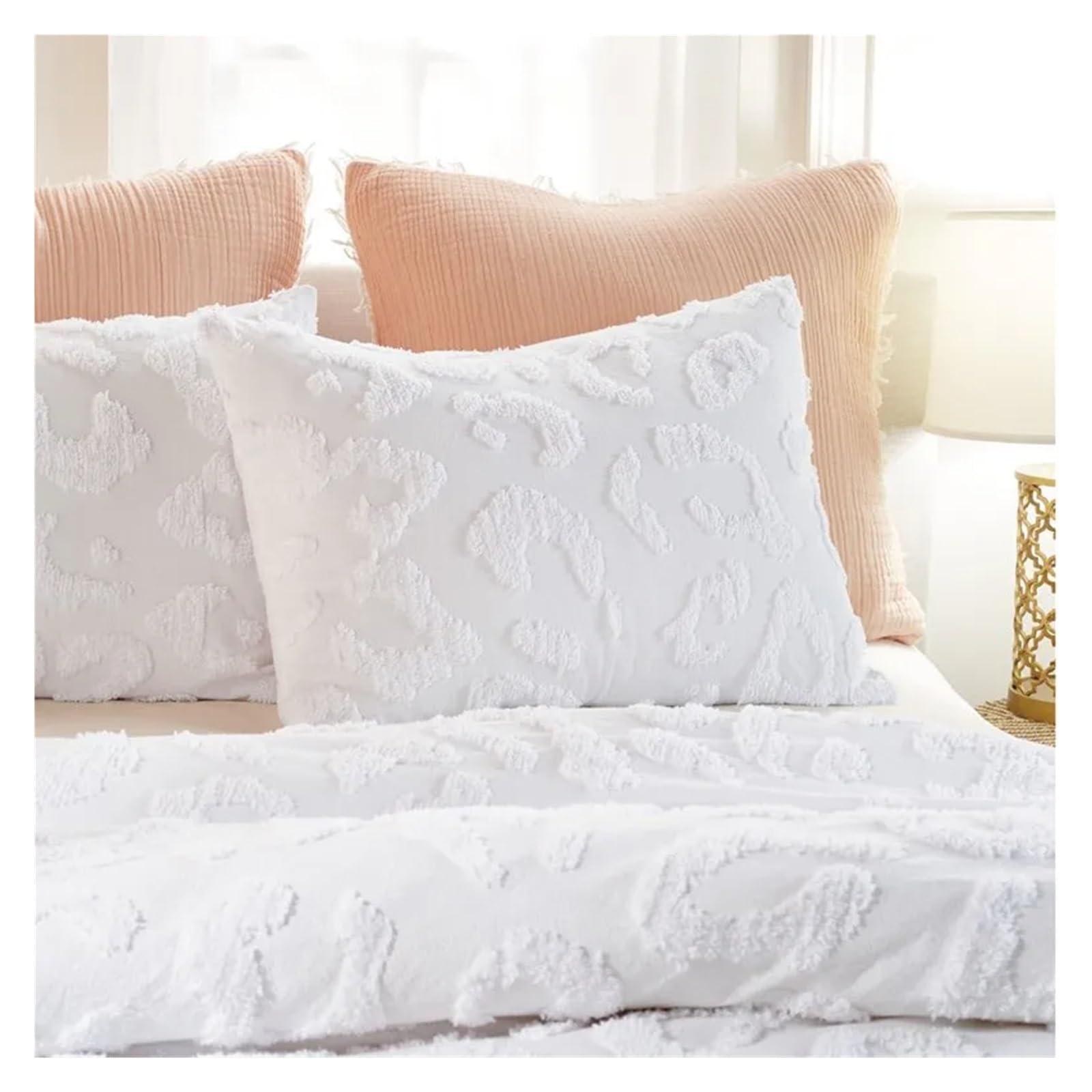 YChao YChao Bedding Bed Duvet Cover, Chenille Leopard 2 Piece Twin/Twin XL Comforter Set, White, Cotton, Chenille Tufted, Polyfill