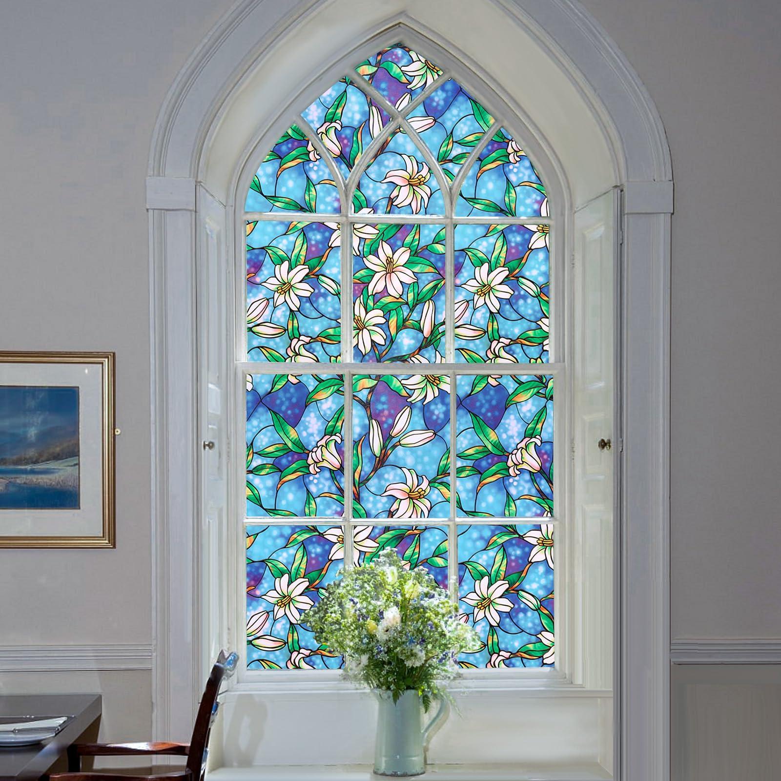 Coavas Coavas Window Privacy Film, Frosted Stained Glass Window Film Decorative Window Cling Privacy Film for Glass Windows, Bathroom Non Adhesive Window Tint for Home (Vinyl, 17.5\" x 78.7 \")