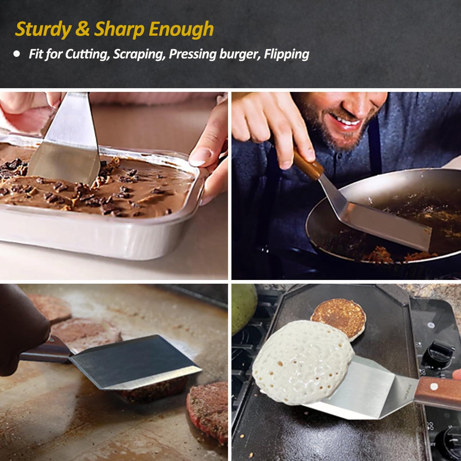 Vovoly Stainless Steel Spatula Set, Grill Spatula Set with Full Tang Handle & Beveled Edges, Long Wide Spatula for Cast Iron Griddle BBQ Flat Top Grill, Pancake Spatula, Smash Burgers Metal Spatula