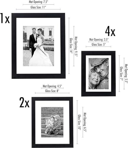 Americanflat Americanflat Set of 7 Picture Frames with Shatter-Resistant Glass - Gallery Wall Frame Set with One 11x14 Frame, Two 8x10 Frames, and Four 5x7 Frames - Signature Collection - Black