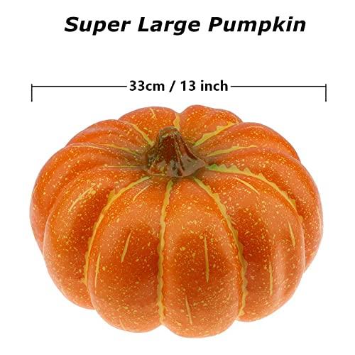Gresorth Gresorth 13 inch Super Large Artificial Pumpkin for Outdoor Porch Fake Big Cushaw Autumn Fall Harvest Home Garden Farmhouse Party Christmas Halloween Decoration