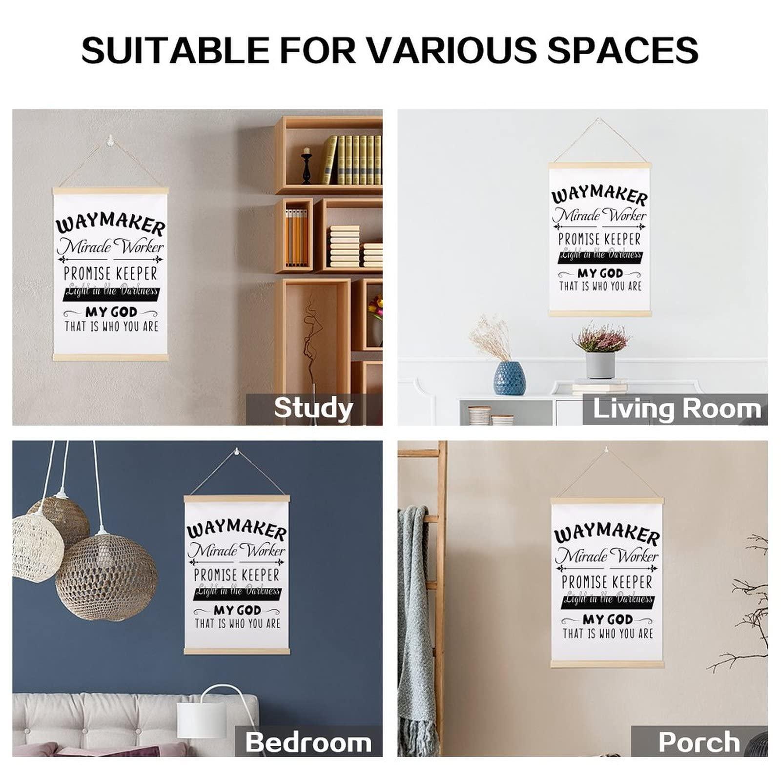 Mousus Inspirational Quotes Magnetic Poster Frame Hanger, Wooden Frame & Canvas Poster Hangers, Waymaker Miracle Worker PROMISE KEEPER Wooden Magnet Posters Hanging Kit Canvas Artwork,(Teak Wood, 12")