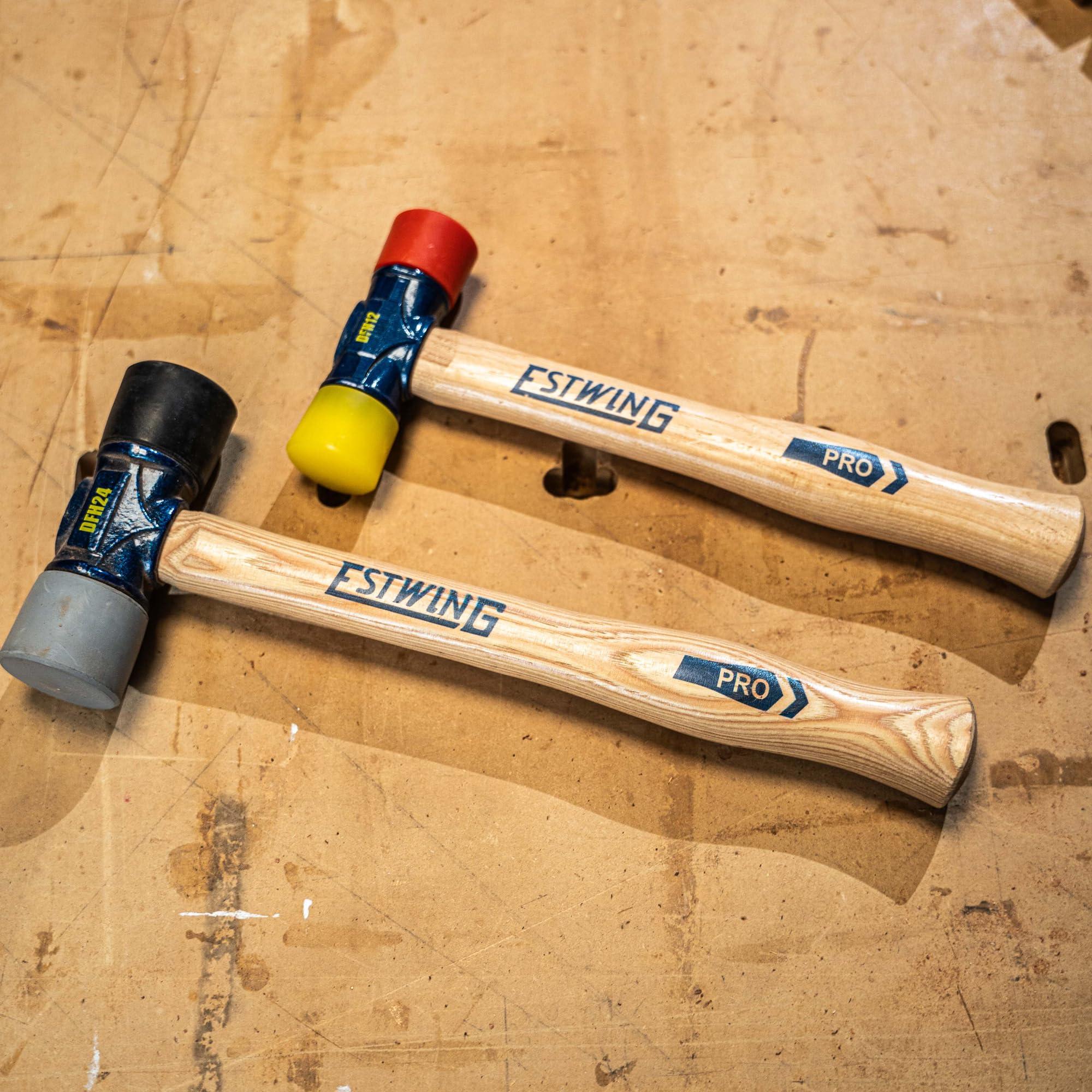 Estwing ESTWING Rubber Mallet - 24 oz Double-Face Hammer with Soft/Hard Tips & Hickory Wood Handle - DFH24