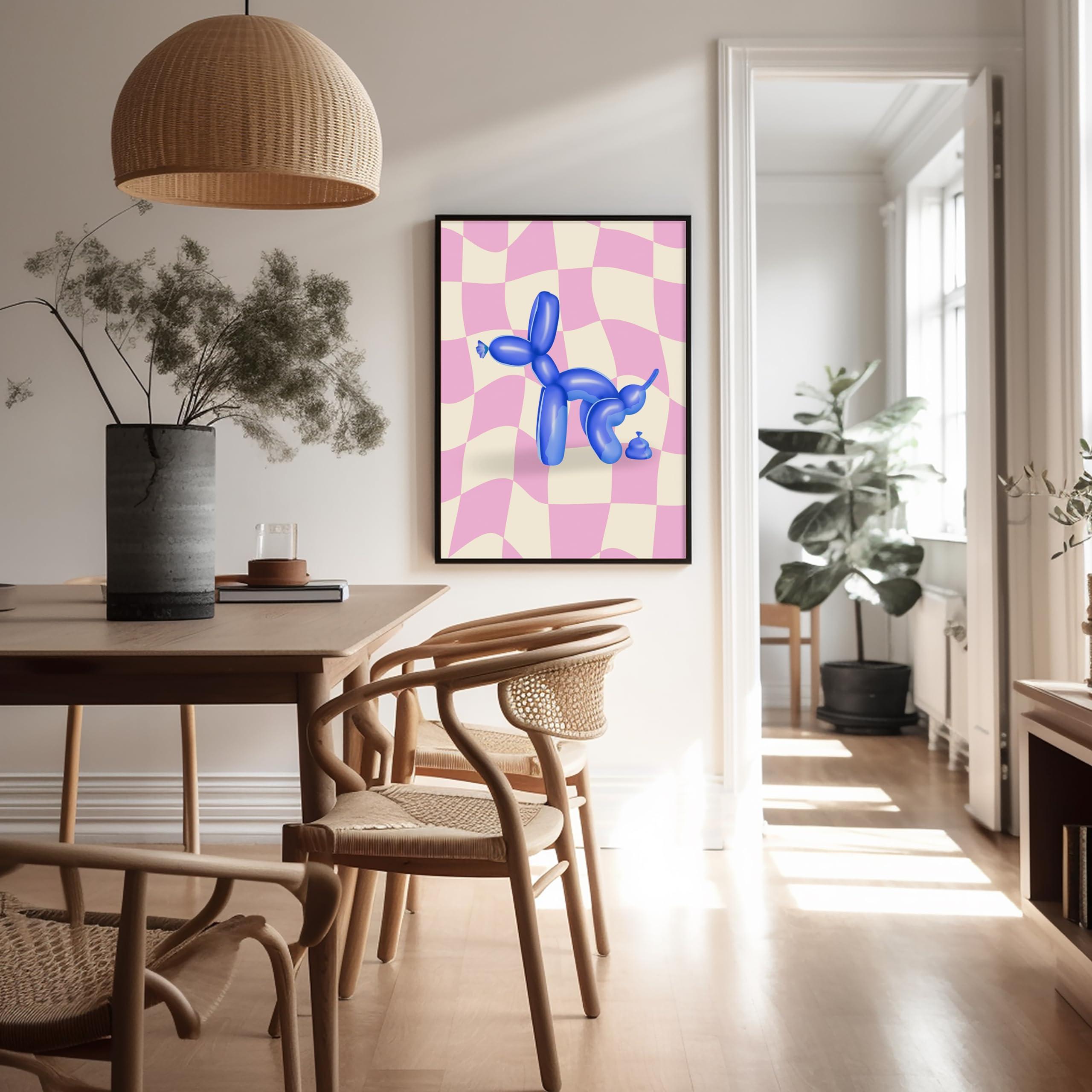 Poster Master Poster Master Balloon Dog Poster - Blue Pooping Dog Print - Balloon Art - Pink Checkered Art - Trendy Art - Funny Bathroom Decor - Guest Bath Decor - Humorous Restroom Decor - 16x20 UNFRAMEDWallArt