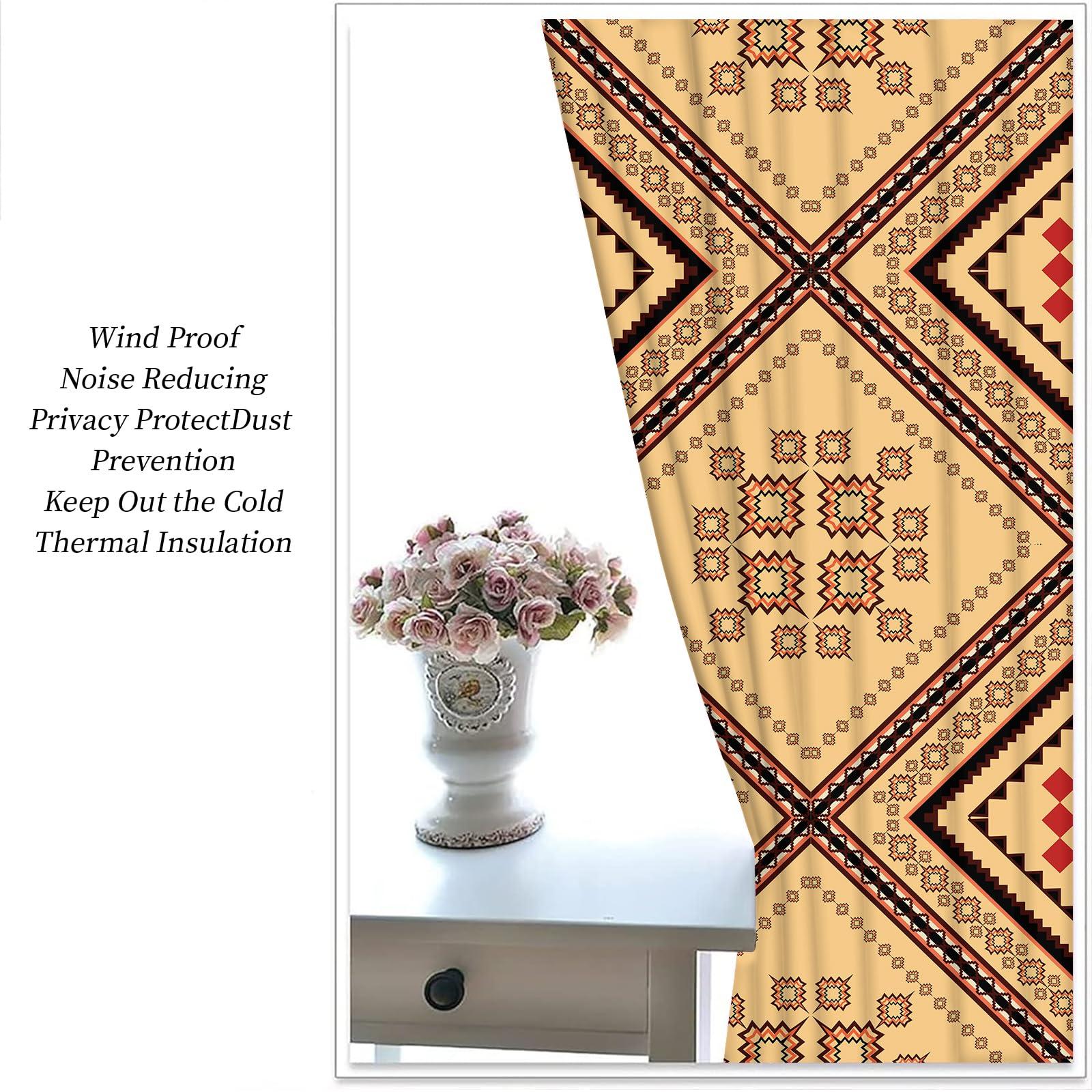 JAXIUOF JAXIUOF Geometric Retro Pattern Blackout Curtains for Bedroom, Ethnic Traditional Design Texture Window Drapes, Grommet Thermal Insulated Curtain, for Office Kitchen Living Room (31.5" W x 63" L) x 2