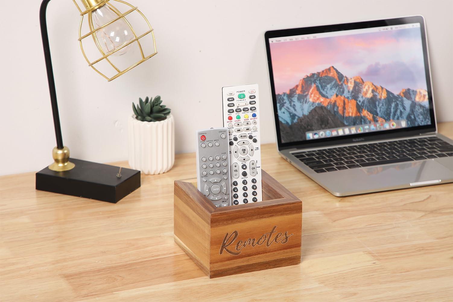 COOLEX COOLEX Remote Control Holder, Acacia Wooden Tv Remote Holder, Remote Holder for Table, Remote Control Storage Organizer Caddy