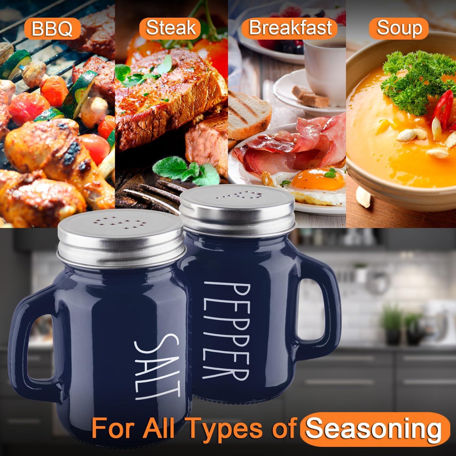 ZOSUJO Navy Blue Salt and Pepper Shakers Set, 4 oz Cute Modern Glass Shaker Sets with Stainless Steel Lids, Blue Kitchen Decor and Accessories for Home Restaurants Weddings