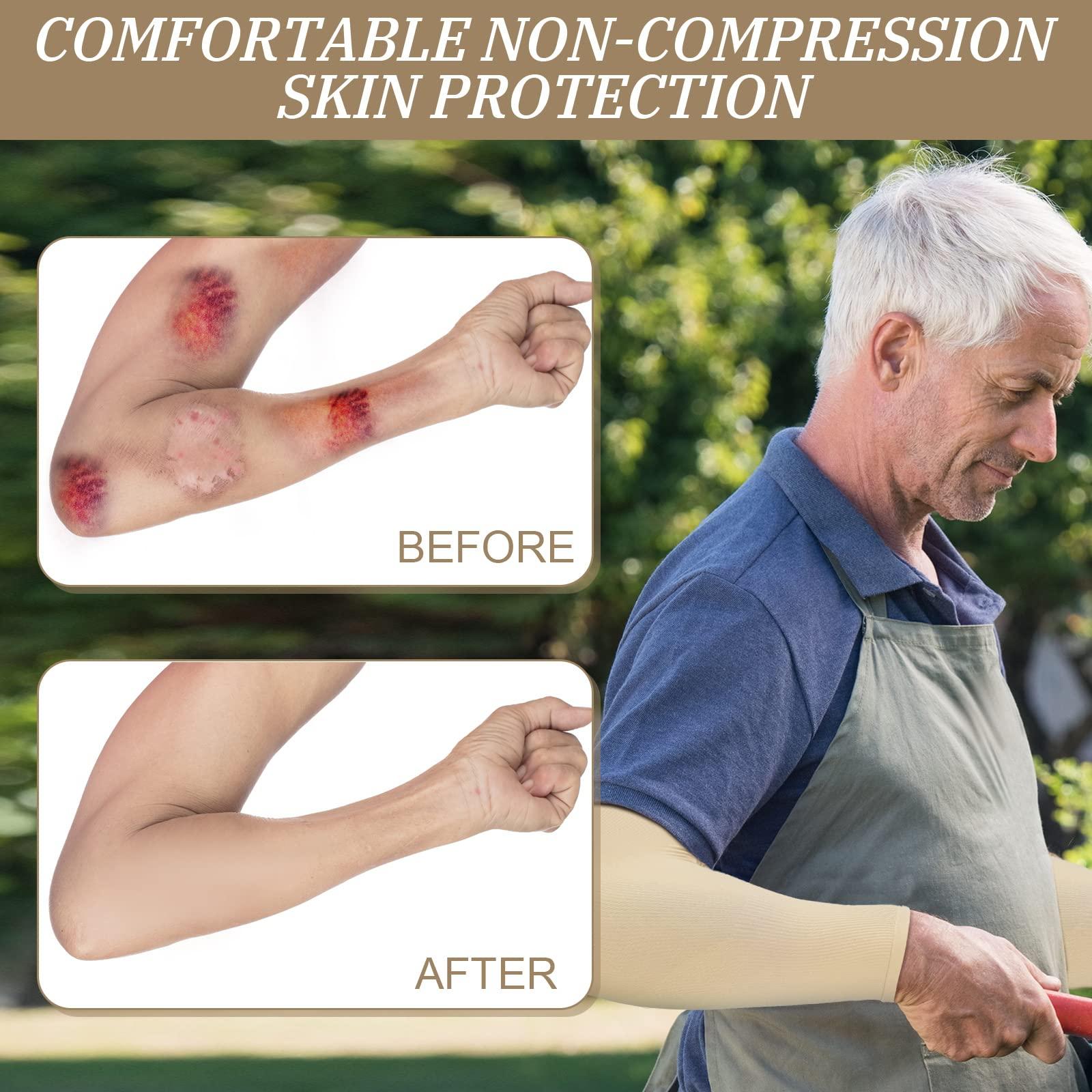 Janmercy Janmercy 8 Pairs Elderly Skin Thin Protector Sleeves Bruise Abrasions Protective Arm Sleeve (White, Beige)