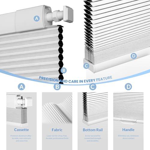 Boolegon Boolegon No Drill Blinds for Windows Blackout Cellular Shades Cordless No Tools Honeycomb Pull Down Blinds Easy Install No Screws Cellular Blinds for Door, Home, Beige, 34.5" W x 64" H