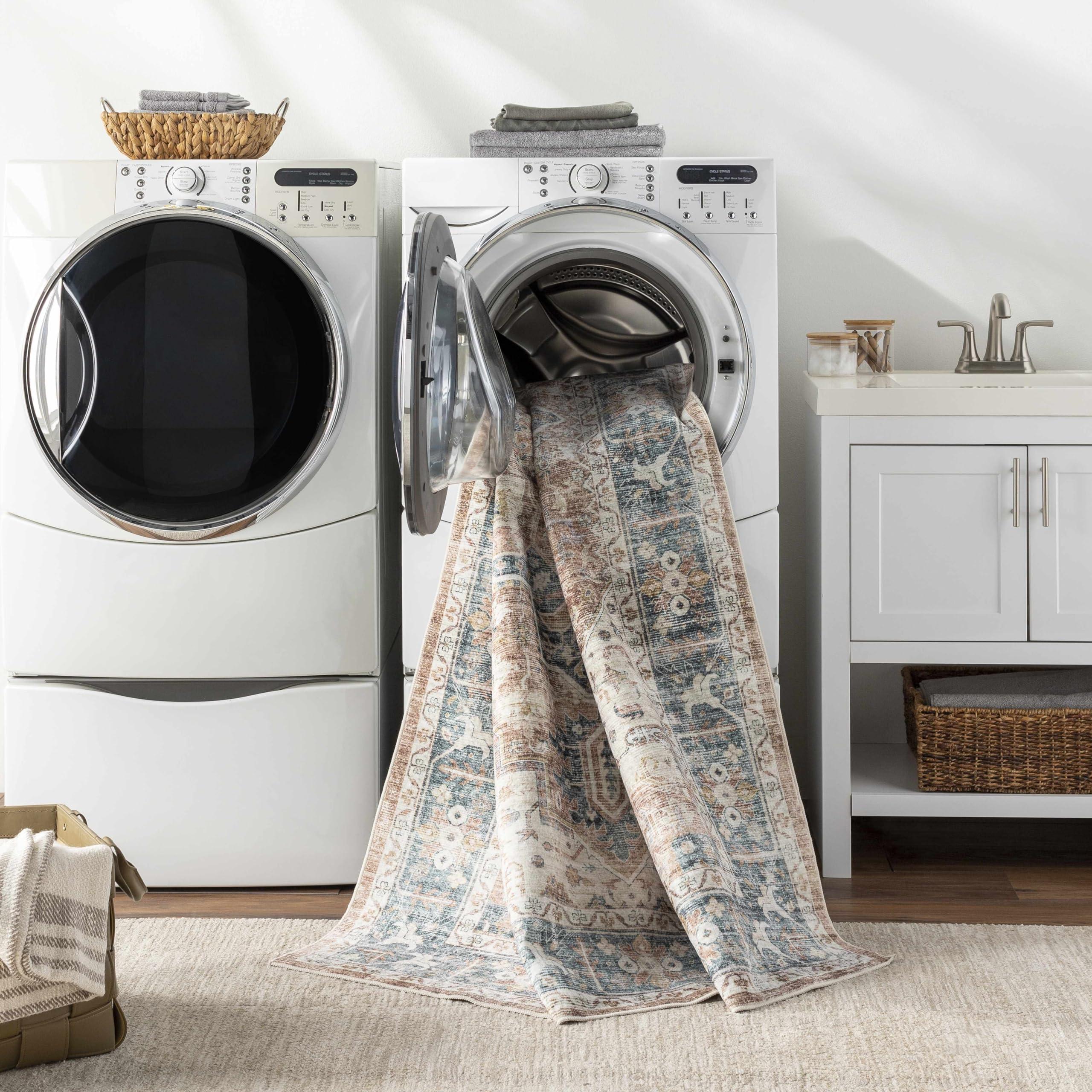 BoutiqueRugs BoutiqueRugs Adara Traditional Bordered Area Rug - Machine Washable - Dark Red, Blue, White - 2'7" x 4'