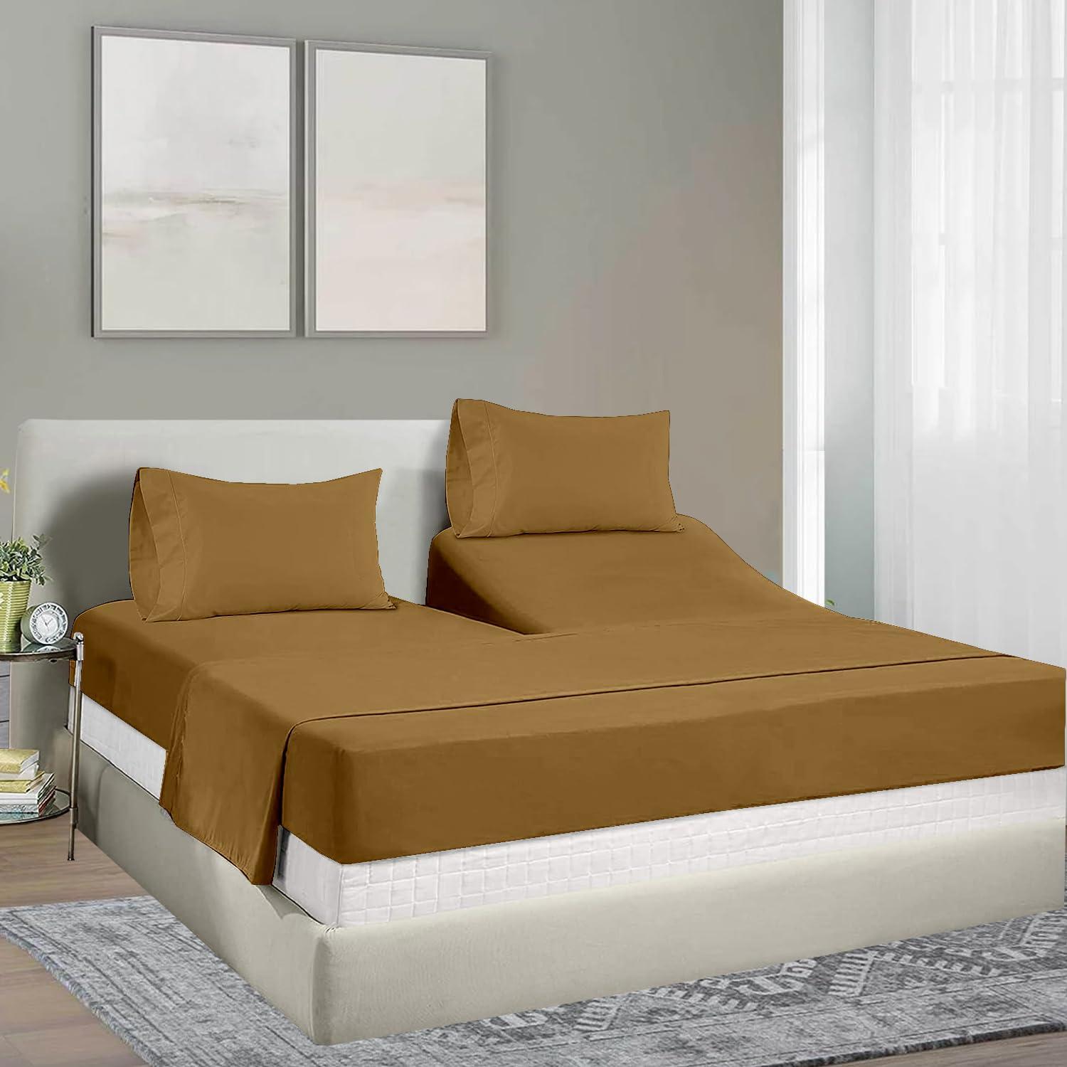 Mattress-Homes Split King Sheets for Adjustable Bed Cotton Flex Top King Sheets Sets for Adjustable Bed,Split King Sheets for Sleep Number Beds,Top Split King Sheets,Split King Sheets 34\" 4 Pcs 16\"Deep Taupe Solid