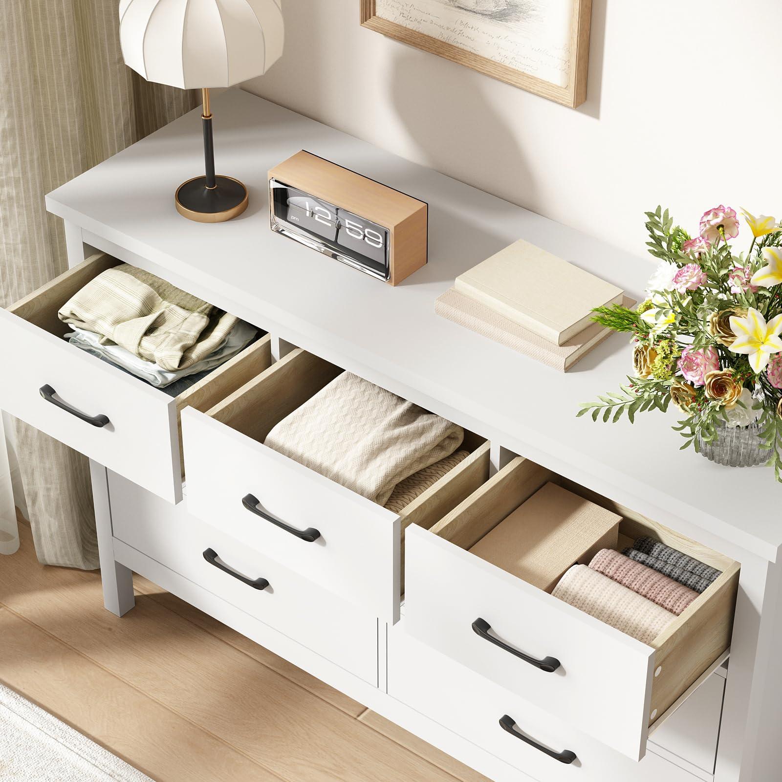 Tradare Tradare White Dresser for Bedroom with 7 Drawer,Wooden Double Dresser with Metal Handles, Wide Chest of Organizer Storage Drawers for Living Room, Hallway, Entryway