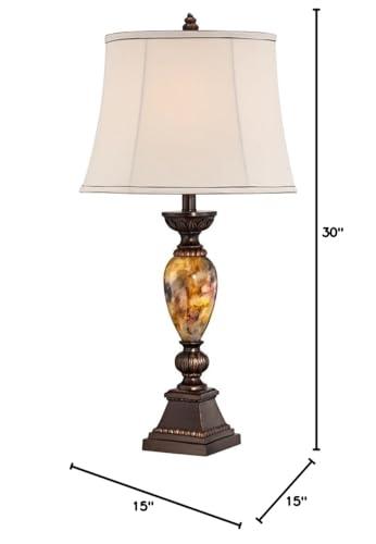 kathy ireland kathy ireland Mulholland Traditional Table Lamp 30\" Tall Brown Gold Faux Marble Aged Bronze Off-White Fabric Oval Shade Decor for Bedroom Living Bedside Nightstand Home Office Kids Room