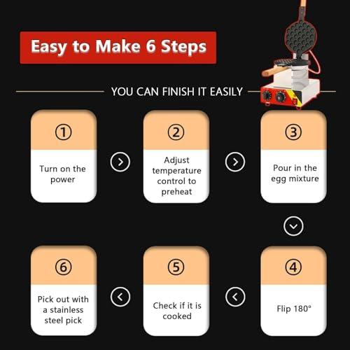 YQDDM Single Bubble Waffle Maker Commercial Waffle Maker Non-stick Hong Kong Egg Waffle Maker 180 Rotatable, Electric Non Stick Appliance for Ice Cream Treat Desserts
