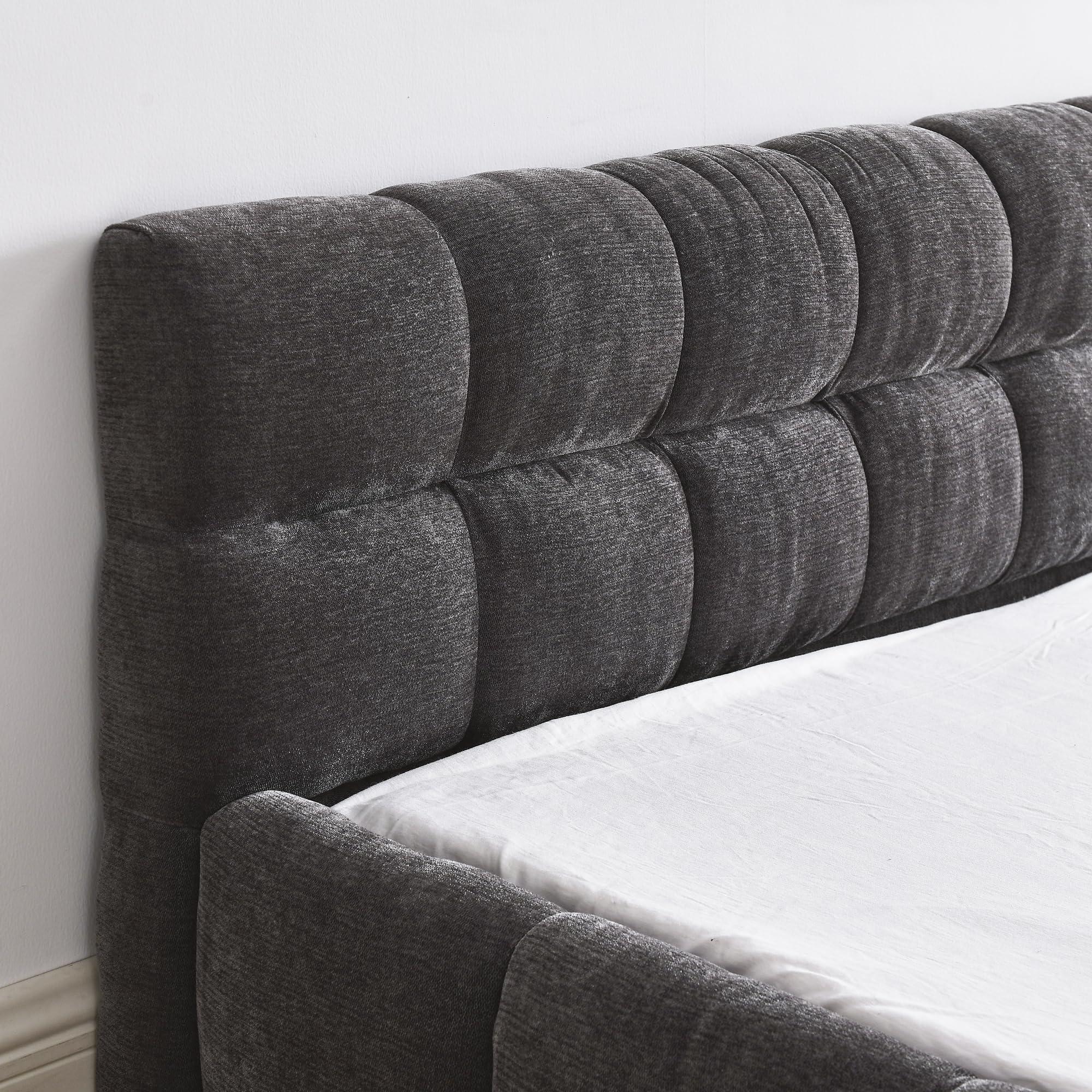 DEINPPA DEINPPA Queen Chenille Upholstered Platform Bed with Cloud Soft Headboard, Grounded Upholstered Wood Base Platform Bed, Italian Style Modern Beds-Grey