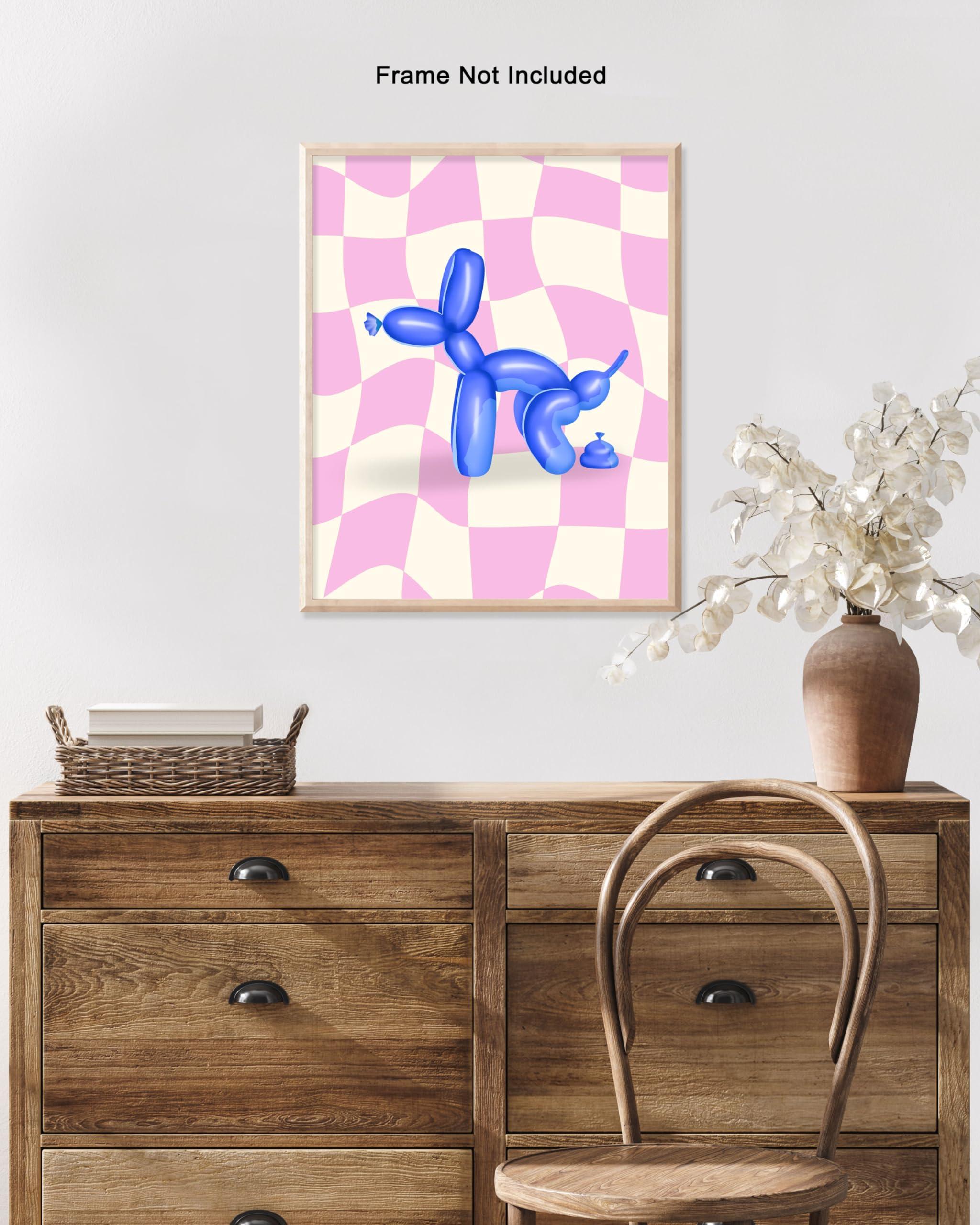 Poster Master Poster Master Balloon Dog Poster - Blue Pooping Dog Print - Balloon Art - Pink Checkered Art - Trendy Art - Funny Bathroom Decor - Guest Bath Decor - Humorous Restroom Decor - 16x20 UNFRAMEDWallArt