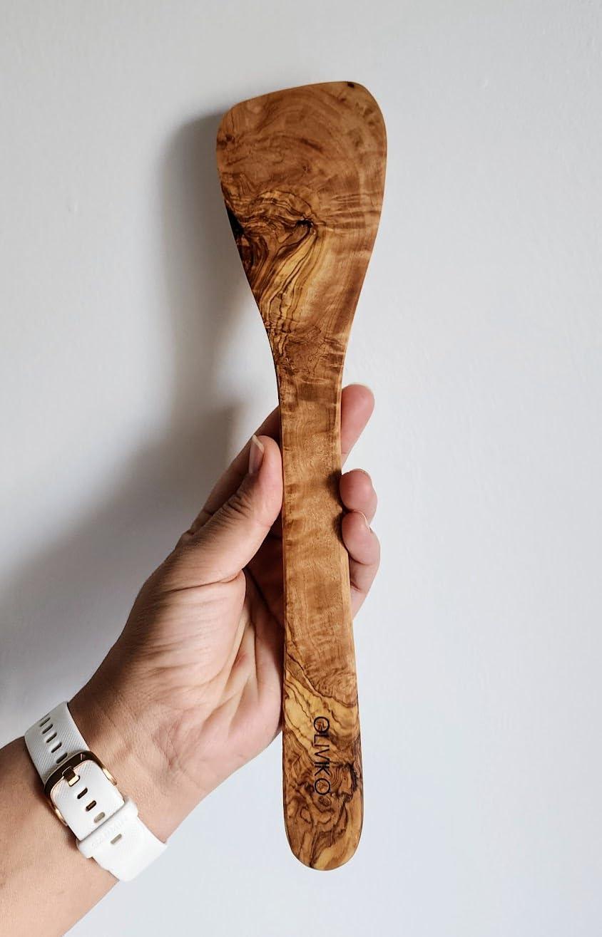 OLIVIKO OLIVIKO 100% Handmade Olive Wood Utensils Kit of 5 Utensils and Holder + Salad serving set + 1 Spatula + 2 Spoon Olive Wood