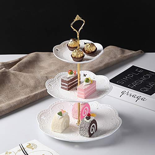 Jusalpha Jusalpha Cupcake Stand 3 Tier White Porcelain Cake Stand Dessert Stand Tea Party Serving Platter, Comes in a Gift Box- Free Sugar Tong (White)