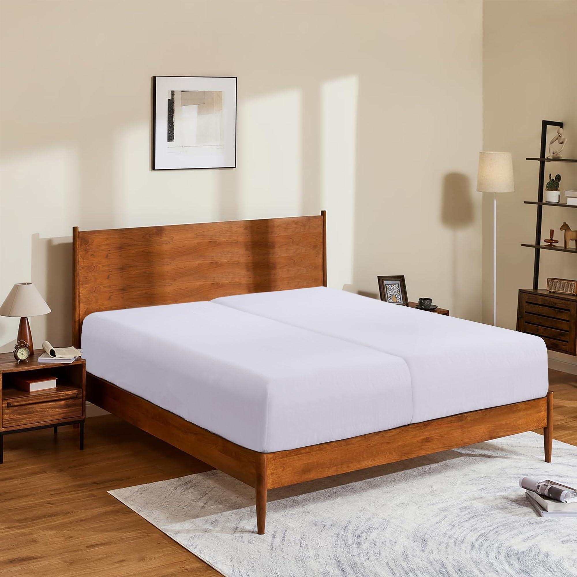 Shunjie.Home Split King/2 Pack Twin XL Egyptian Cotton Fitted Sheets 600 Thread Count 16\" Deep Pocket(Split King/2 Pack Twin XL Fitted Sheet, White)