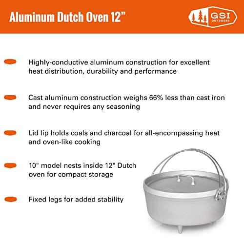 GSI Outdoors GSI Outdoors Aluminum 12\' Dutch Oven | Dutch Oven with Fixed Legs for Camping, Cabin and Home Kitchen