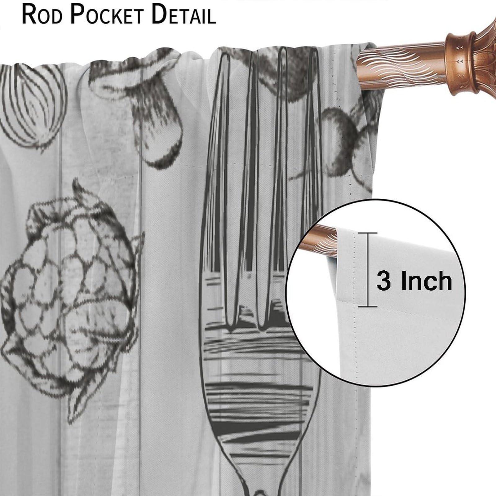 JanJCurt Chef Kitchen Curtains, Retro Cartoon Fat Chef Black Check Plaid Buffalo Rod Pocket Blackout Window Treatments for Cafe Bedroom Kitchen 52x84in