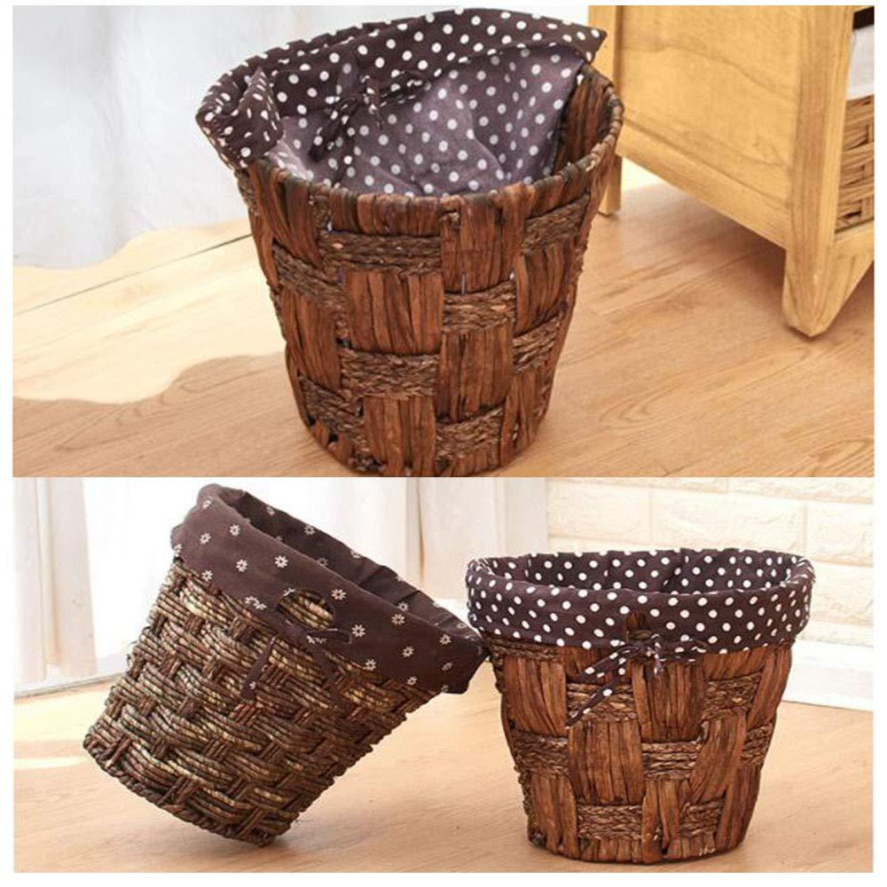 YKLL YKLL Trash Can Round Rattan Waste Basket,small Wicker Woven Storage Baskets,square Decorative Trash Can With Liner,office Waste Bin Recycle Bin For Cafe,home Trash Bin (D 17.5x17.5x21.5cm)