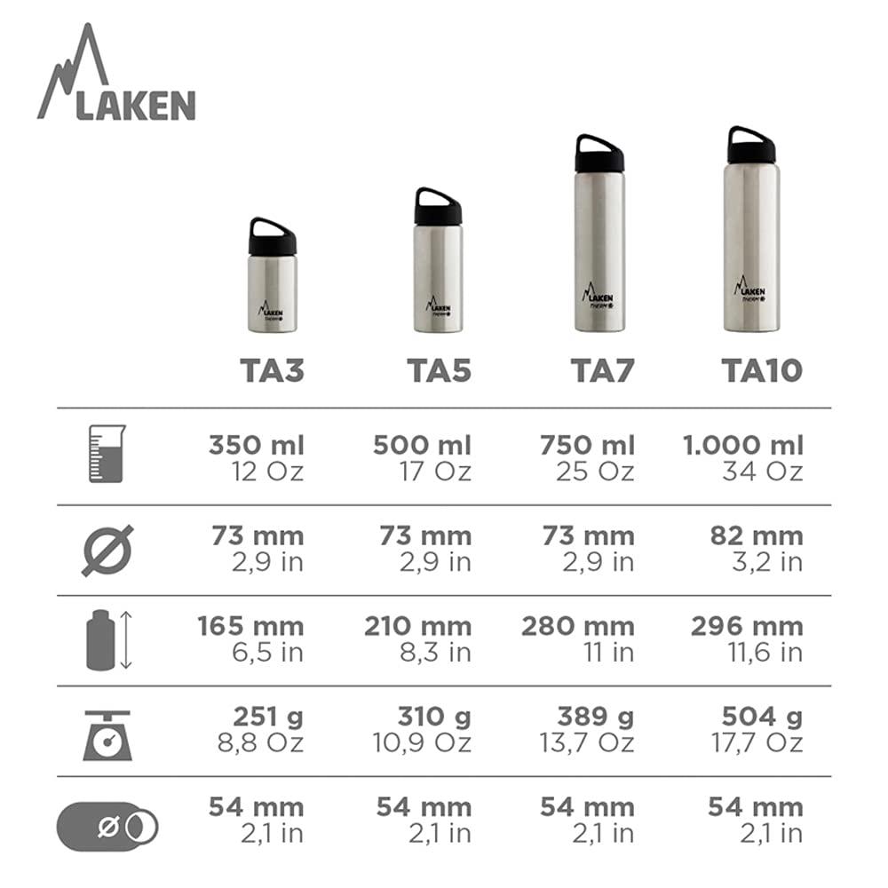 Laken Laken Classic Stainless Steel Thermal Bottle 0.35L, 0.50L, 0.75L, 1L Thermos for Children and Adults, Ideal for Gym/Sports