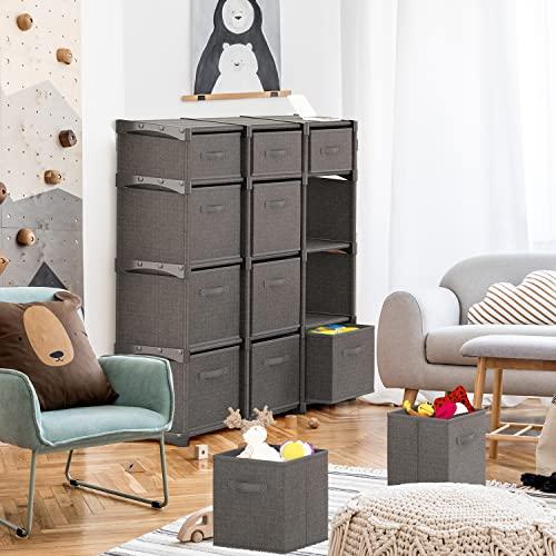 Nestl 12 Cube Storage Organizer - Gray Cube Organizer Shelf, DIY Storage Cubes Organizer Shelves with Fabric Storage Cubes, Sturdy Cubbies Storage Shelves, Cube Storage Shelf for Bedroom, Playroom and More