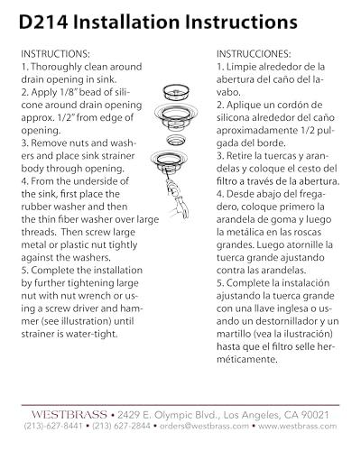 Westbrass Westbrass D214-50 3-1/2" Post Style Large Kitchen Sink Basket Strainer, 1-Pack, Powder Coat White