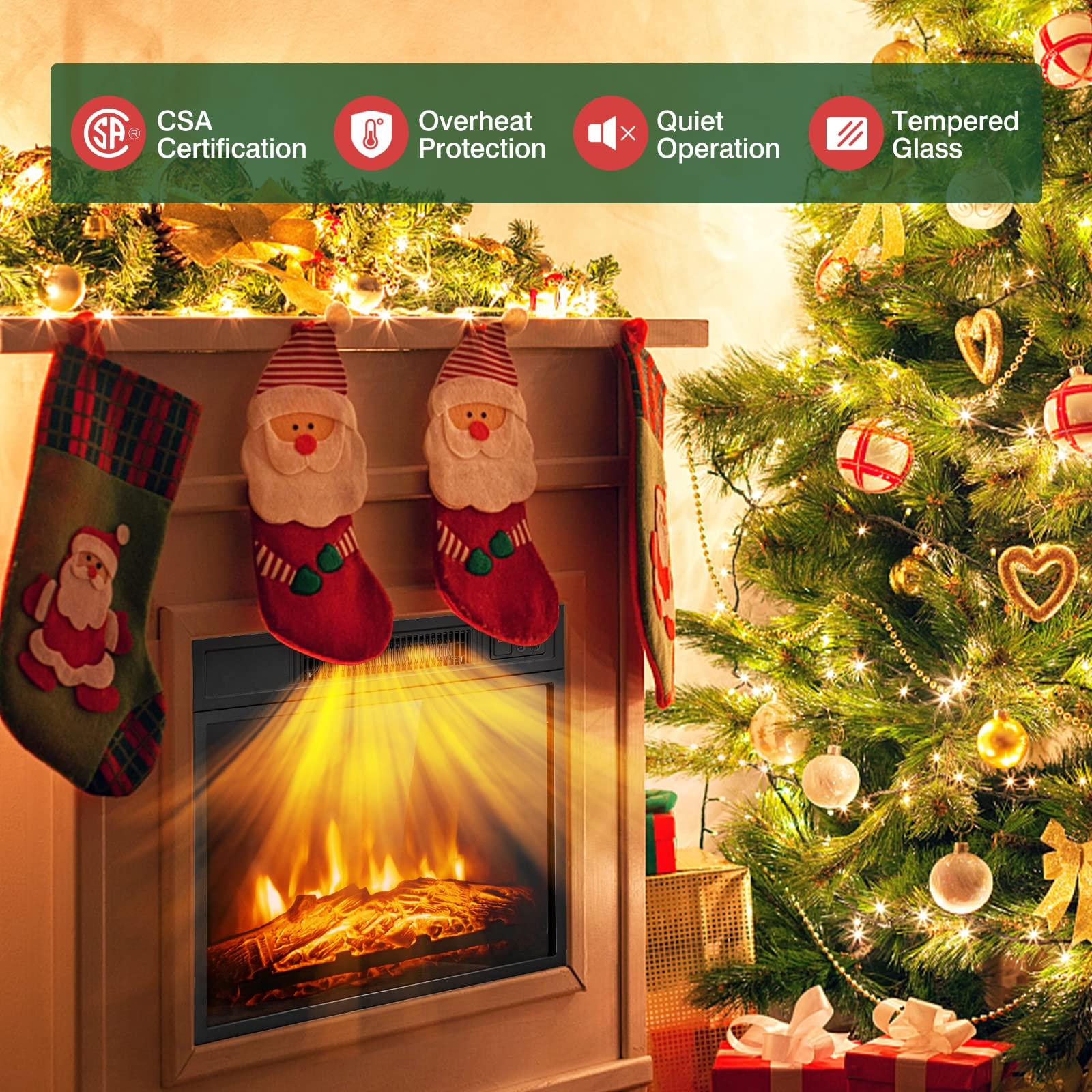 SIMOE SIMOE 18 Inch Electric Fireplace Inserts, 1400W Wall-recessed & Freestanding Fireplace with 3 3D Flame Brightness & Thermostat, 0-6H Timer, Remote Control and Button Control