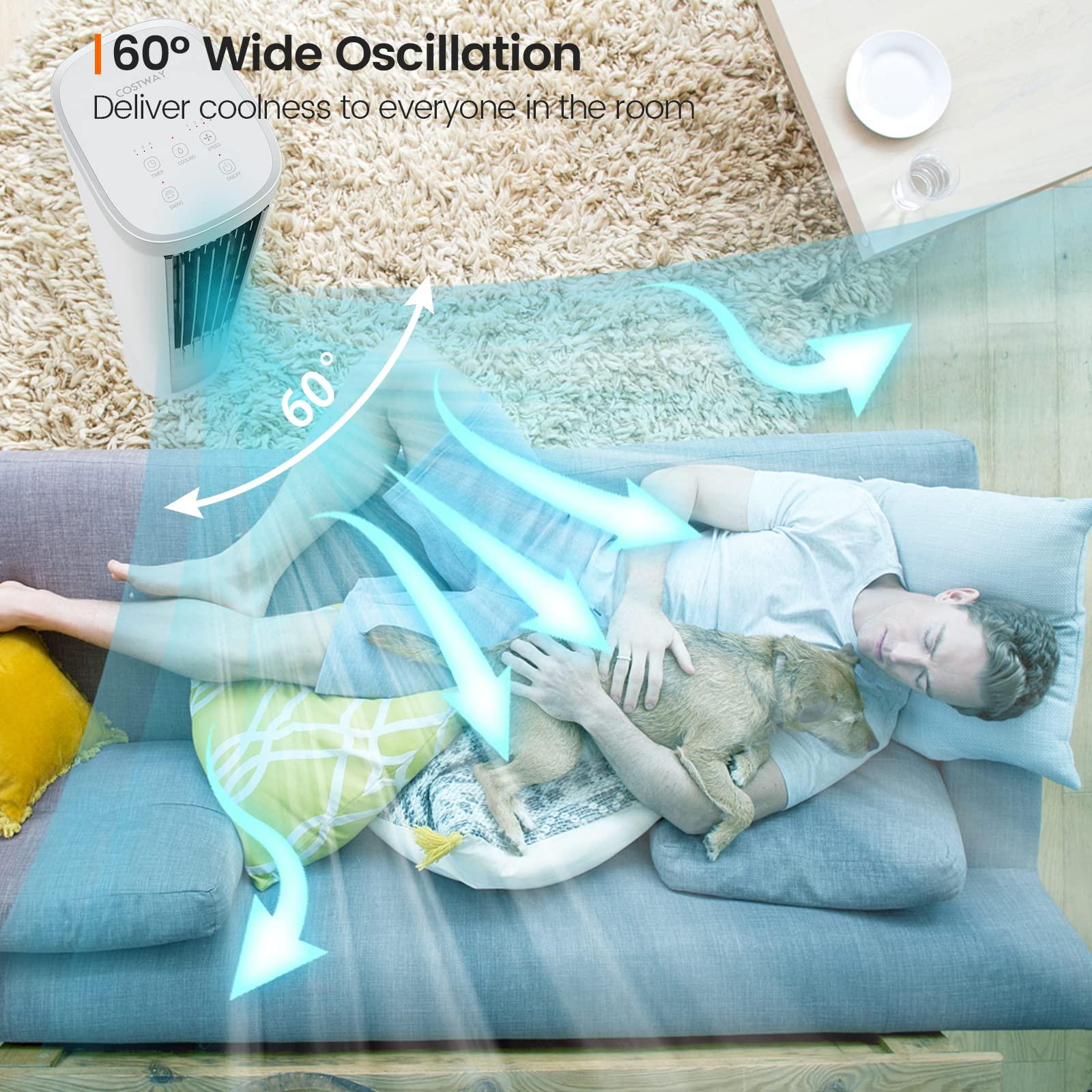 COSTWAY COSTWAY Portable Evaporative Air Cooler for Room, 40-Inch Bladeless Cooling Tower Cooler with Remote Control, 4 Ice Packs, 4 Speeds, 7H Timer, 60 Oscillation, Quiet Swamp Cooler Fan for Home Office