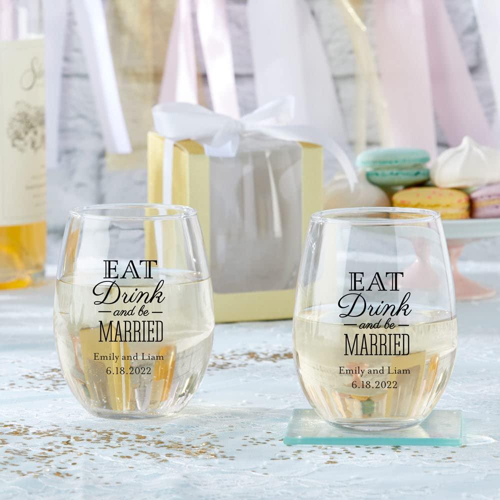 Kate Aspen Kate Aspen 9 oz. Personalized Stemless Wine Glass - 72pcs/White - Custom Wedding Favors and Bridal Shower Party Favors with Customized Designs Text Lines