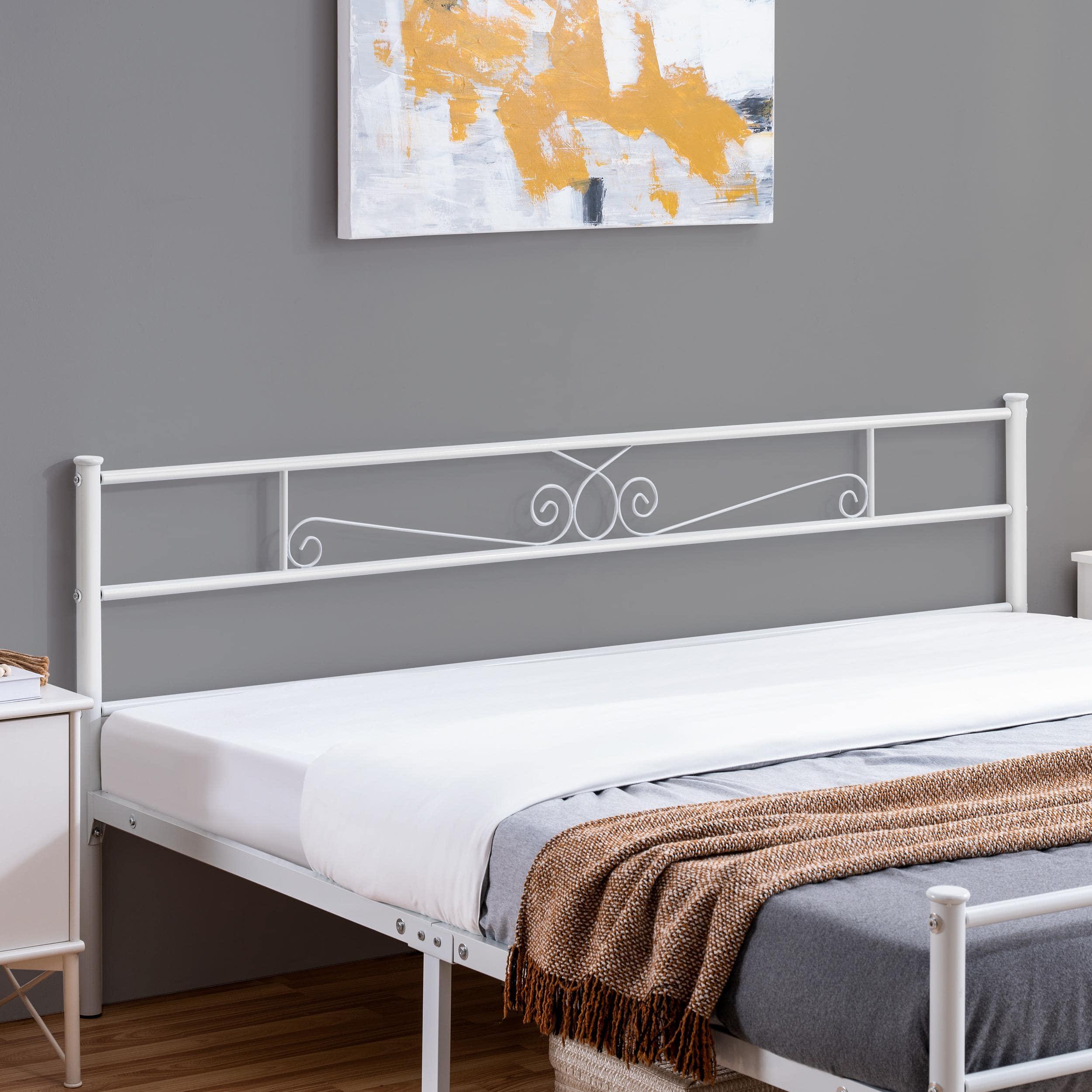 Yaheetech Yaheetech King Bed Frames Metal Platform Bed with Headboard and Footboard No Box Spring Needed Easy Assembly,Ground Clearance: 12.6''/White/King Bed