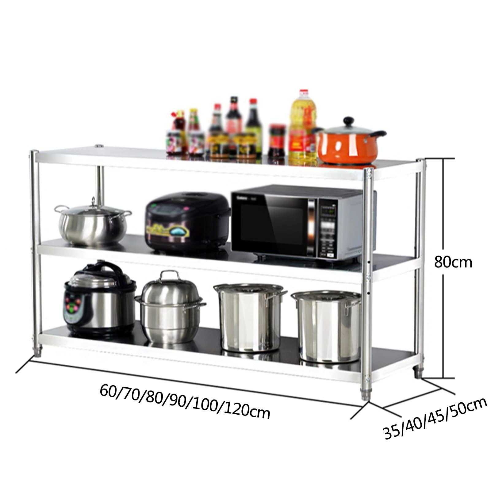 pujindu pujindu Stainless Steel Shelving, 3 Tier Shelf Storage Unit, Stainless Steel Heavy Duty Shelving for Kitchen Commercial Office Garage (Color : Silver, Size : 70x40x80cm)