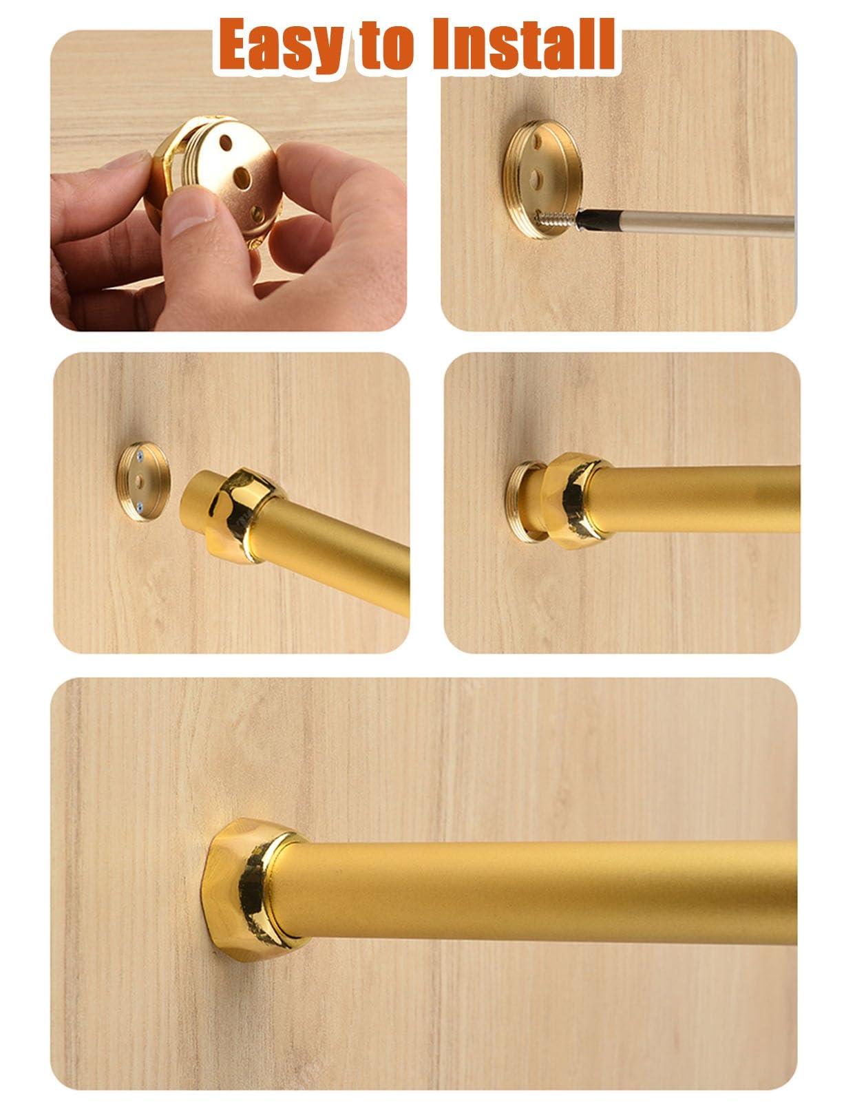 Oracra Closet Rod Champagne Gold Closet Rods and Brackets, Heavy Duty Hanging Clothes Rack, 17 18 24 29 30 32 36 48 50 Inch Removable Clothing Valet Pole Bar,(Champagne,35cm(13 3/4"))