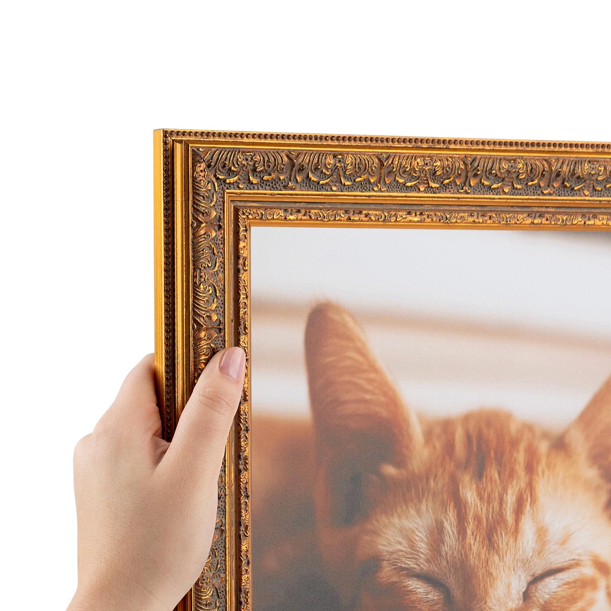 ArtToFrames ArtToFrames 18x36 Inch Multi Picture Frame, This 1.625 Inch Custom Wood Poster Frame is Gold with Green Tones - Comes with 060 Plexi Glass and Corrugated Backing (WOMOM79000-18x36)