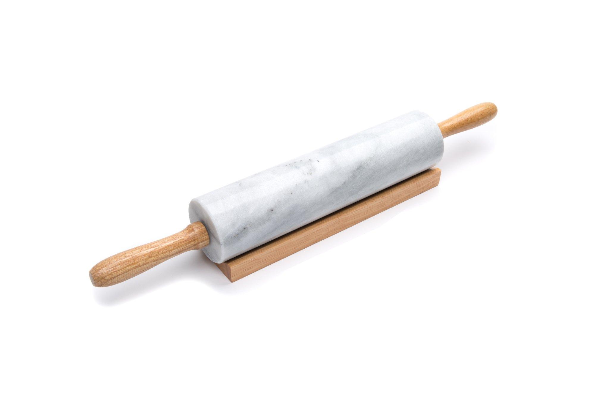 Fox Run Fox Run Polished Marble Rolling Pin with Wooden Cradle, 10-Inch Barrel, White