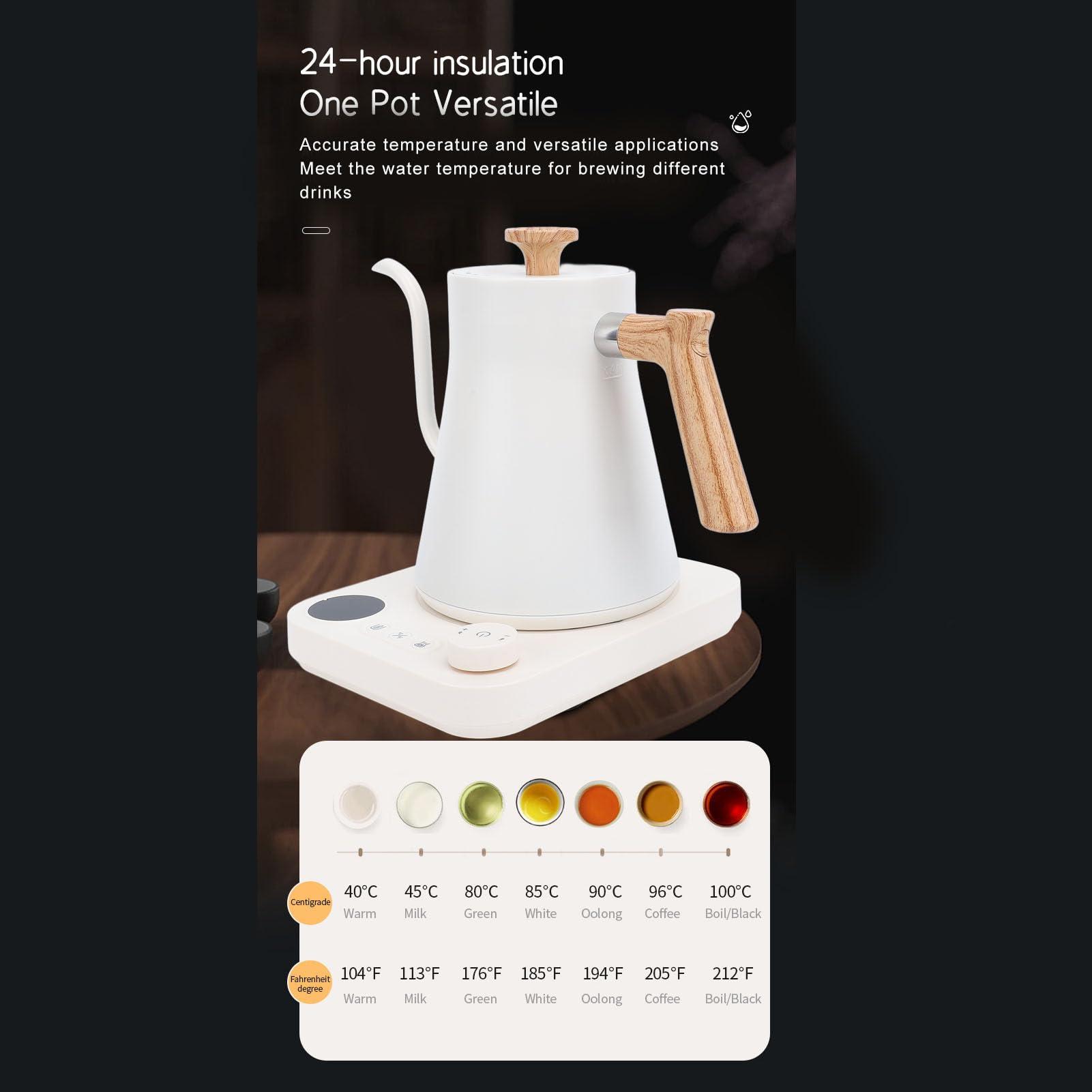 Vikye Electric Gooseneck Kettle, Temperature Control, Stainless Steel Inner, LCD Screen, Balanced Handle, 1200W, 0.9L, Black, for Brewing Coffee, Tea, Boiling Water (US Plug 110V)