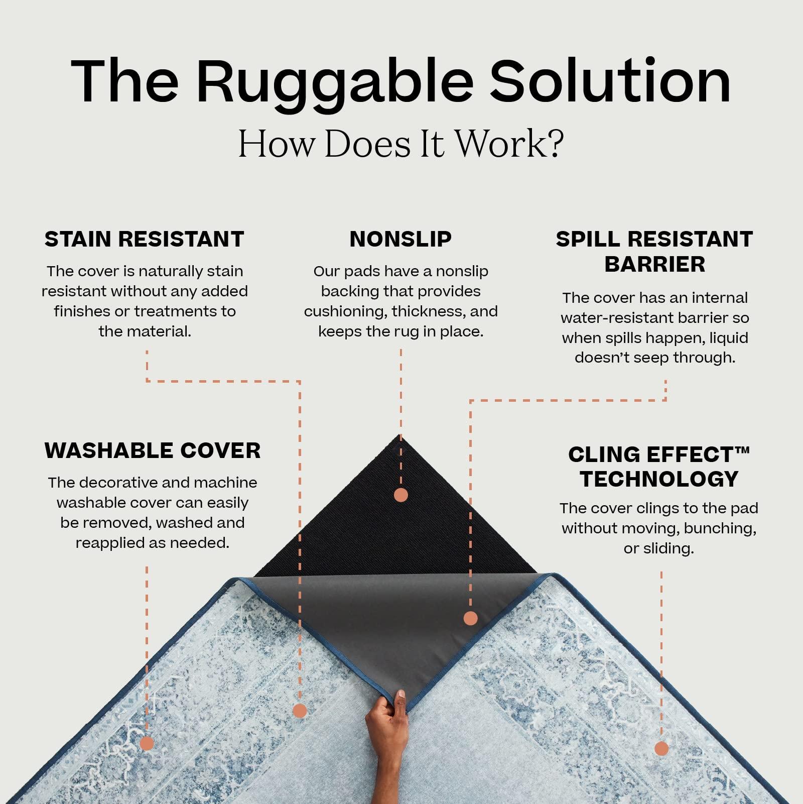 RUGGABLE Ruggable Washable 8x10 Large Area Rug, Impasto Greyscale, Premium Modern Rugs for Living Room, Bedroom, Kitchen, Office, Classroom with Gripper Non Slip Pad