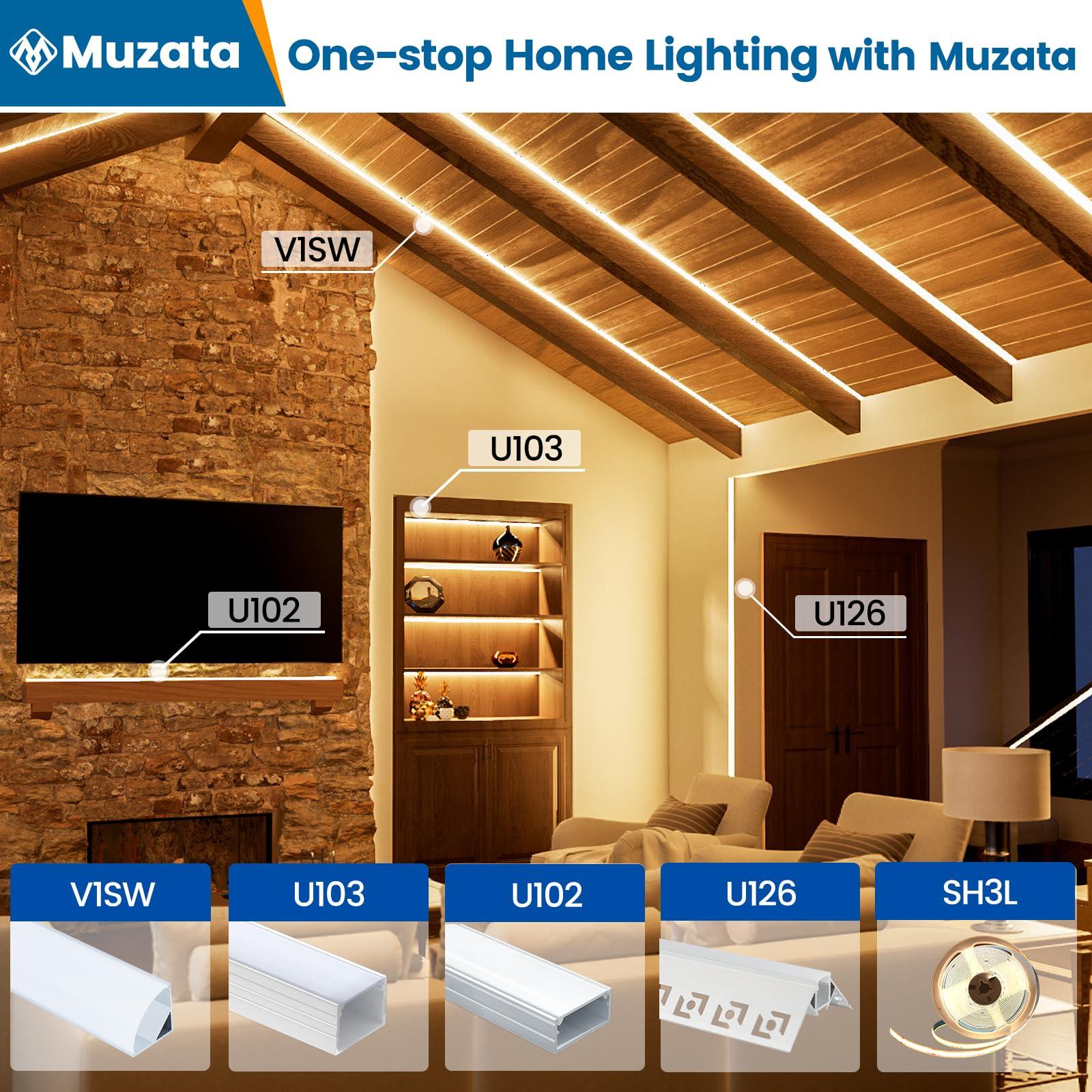 Muzata Muzata 10Pack 6.6FT/2M V Shape LED Channel Black Aluminum LED Strip Diffuser Channel with Milky White Cover Corner Lighting Easy Installation V1SW BW 2M